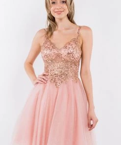 Short Sheer Bodice Glitter Dress By Elizabeth K GS1967