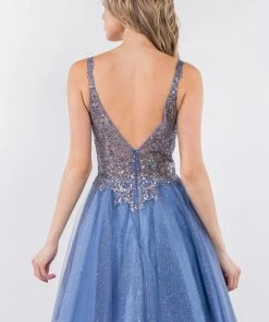 Short Sheer Bodice Glitter Dress By Elizabeth K GS1967