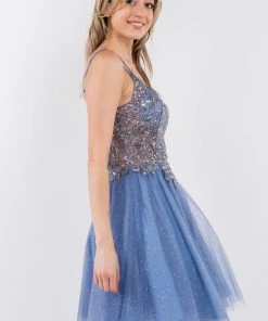 Short Sheer Bodice Glitter Dress By Elizabeth K GS1967