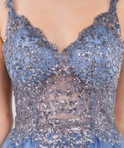 Short Sheer Bodice Glitter Dress By Elizabeth K GS1967