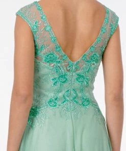 Long Cap Sleeve Chiffon Dress By Elizabeth K GL1826