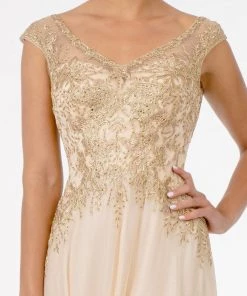 Long Cap Sleeve Chiffon Dress By Elizabeth K GL1826