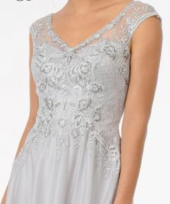 Long Cap Sleeve Chiffon Dress By Elizabeth K GL1826