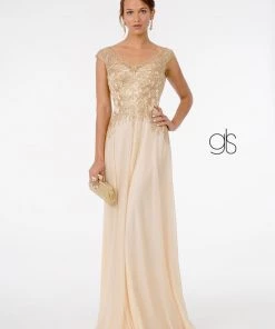 Long Cap Sleeve Chiffon Dress By Elizabeth K GL1826