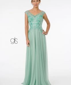 Long Cap Sleeve Chiffon Dress By Elizabeth K GL1826