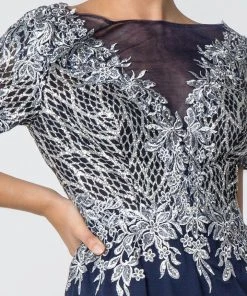 Prom Short-Sleeve Gown With Glitter Lace Bodice By Elizabeth K GL2826