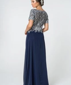 Prom Short-Sleeve Gown With Glitter Lace Bodice By Elizabeth K GL2826