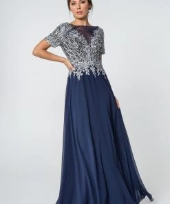 Prom Short-Sleeve Gown With Glitter Lace Bodice By Elizabeth K GL2826