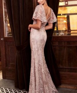 Prom Short Sleeve Lace Gown By Cinderella Divine HT061