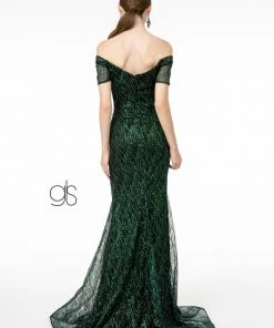 Short Sleeve Long Glitter Mermaid Dress By Elizabeth K GL1846