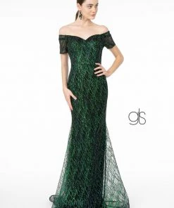 Short Sleeve Long Glitter Mermaid Dress By Elizabeth K GL1846