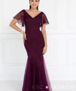 Short-Sleeved Navy Mermaid Gown By Elizabeth K GL1576 Prom