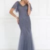 Short-Sleeved Silver Mermaid Gown By Elizabeth K GL1576