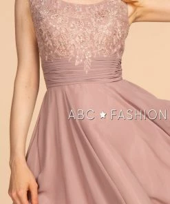 Short Sleeveless Dress With Embroidered Bodice By Elizabeth K GS1612