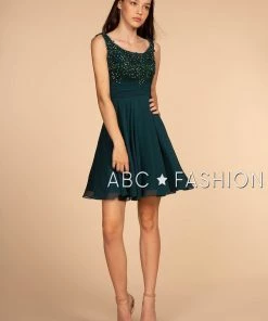 Short Sleeveless Dress With Embroidered Bodice By Elizabeth K GS1612