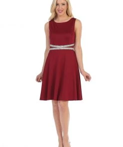 Short Sleeveless Dress With Jeweled Waistband By Celavie 6293-S Prom