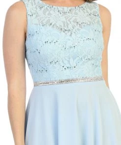 Prom Short Sleeveless Floral Lace Bodice Dress By Celavie 6406