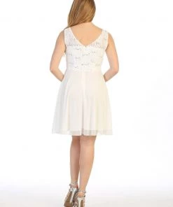 Prom Short Sleeveless Floral Lace Bodice Dress By Celavie 6406