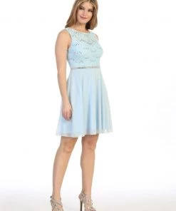 Prom Short Sleeveless Floral Lace Bodice Dress By Celavie 6406