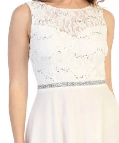 Prom Short Sleeveless Floral Lace Bodice Dress By Celavie 6406