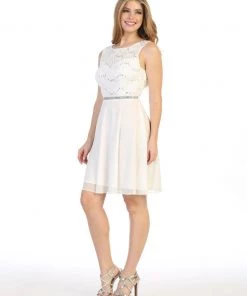 Prom Short Sleeveless Floral Lace Bodice Dress By Celavie 6406