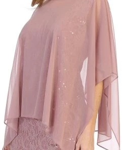 Short Sleeveless Lace Dress With Cape By Celavie 6365