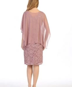 Short Sleeveless Lace Dress With Cape By Celavie 6365