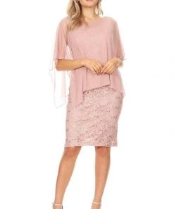 Short Sleeveless Lace Dress With Cape By Celavie 6365