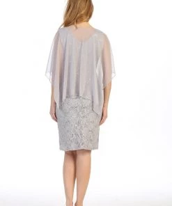 Short Sleeveless Lace Dress With Cape By Celavie 6365