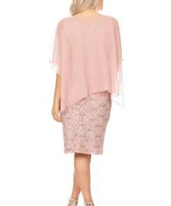 Short Sleeveless Lace Dress With Cape By Celavie 6365