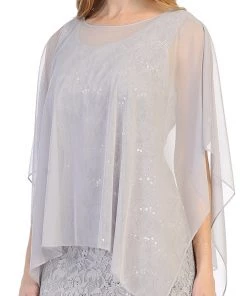 Short Sleeveless Lace Dress With Cape By Celavie 6365