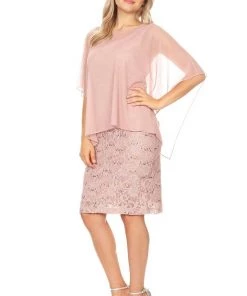 Short Sleeveless Lace Dress With Cape By Celavie 6365