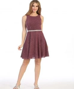 Short Sleeveless Metallic Glitter Dress By Celavie 6486