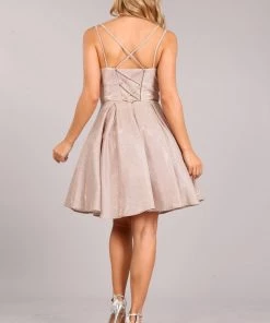 Prom Short Sleeveless Metallic Glitter Dress By Cinderella Couture