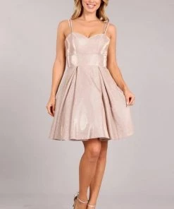 Prom Short Sleeveless Metallic Glitter Dress By Cinderella Couture