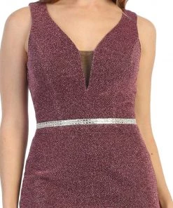 Short Sleeveless Metallic V-Neck Dress By Celavie 6483S Prom 12 Short Sleeveless Metallic V-Neck Dress By Celavie 6483S Prom