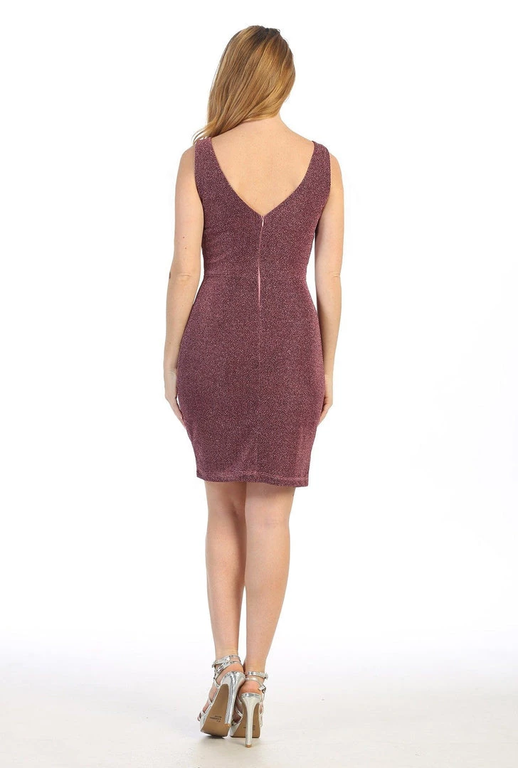 Short Sleeveless Metallic V-Neck Dress By Celavie 6483S Prom 4 Short Sleeveless Metallic V-Neck Dress By Celavie 6483S Prom