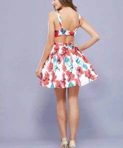 Short Sleeveless Red Floral Print Dress By Nox Anabel 6280 Prom