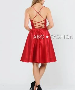 Prom Short Sleeveless Satin Dress With Corset Back By Poly USA 9065
