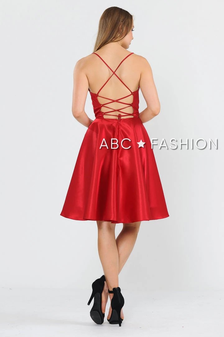 Prom Short Sleeveless Satin Dress With Corset Back By Poly USA 9065 4 Prom Short Sleeveless Satin Dress With Corset Back By Poly USA 9065