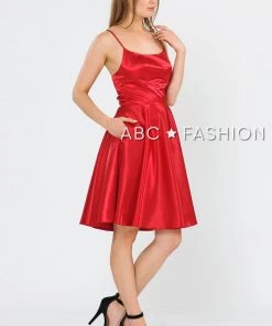 Prom Short Sleeveless Satin Dress With Corset Back By Poly USA 9065 12 Prom Short Sleeveless Satin Dress With Corset Back By Poly USA 9065
