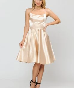 Prom Short Sleeveless Satin Dress With Corset Back By Poly USA 9065 15 Prom Short Sleeveless Satin Dress With Corset Back By Poly USA 9065