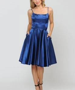 Prom Short Sleeveless Satin Dress With Corset Back By Poly USA 9065 14 Prom Short Sleeveless Satin Dress With Corset Back By Poly USA 9065