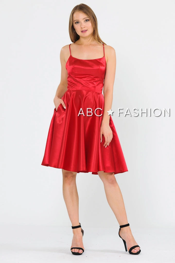 Prom Short Sleeveless Satin Dress With Corset Back By Poly USA 9065 3 Prom Short Sleeveless Satin Dress With Corset Back By Poly USA 9065