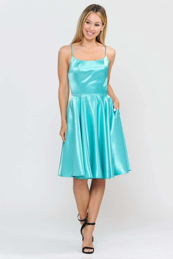 Prom Short Sleeveless Satin Dress With Corset Back By Poly USA 9065 9 Prom Short Sleeveless Satin Dress With Corset Back By Poly USA 9065