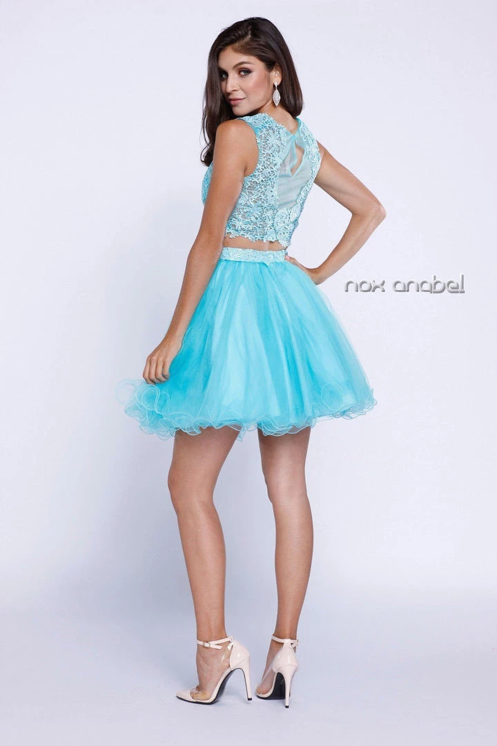 Prom Short Sleeveless Two-Piece Dress With Lace Top By Nox Anabel 6057 7 Prom Short Sleeveless Two-Piece Dress With Lace Top By Nox Anabel 6057