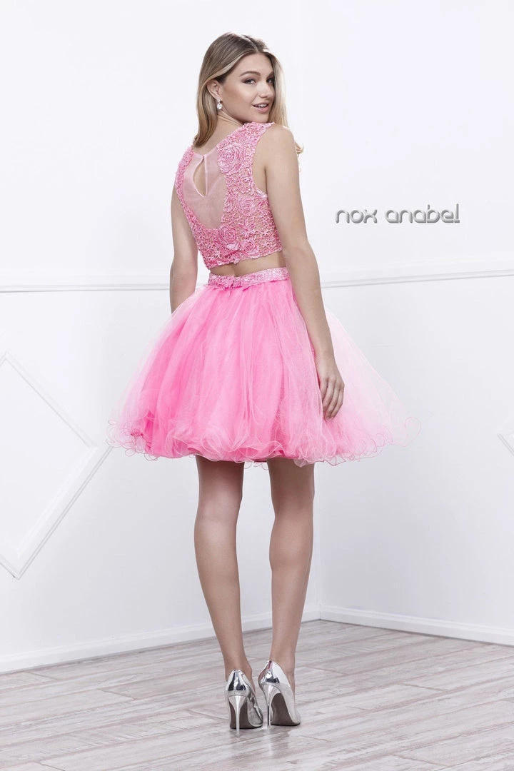 Prom Short Sleeveless Two-Piece Dress With Lace Top By Nox Anabel 6057 6 Prom Short Sleeveless Two-Piece Dress With Lace Top By Nox Anabel 6057