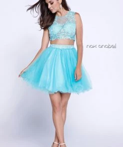 Prom Short Sleeveless Two-Piece Dress With Lace Top By Nox Anabel 6057 8 Prom Short Sleeveless Two-Piece Dress With Lace Top By Nox Anabel 6057
