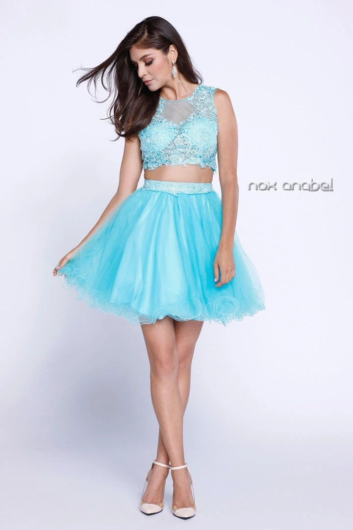 Prom Short Sleeveless Two-Piece Dress With Lace Top By Nox Anabel 6057 4 Prom Short Sleeveless Two-Piece Dress With Lace Top By Nox Anabel 6057