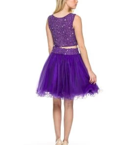 Prom Short Sleeveless Two-Piece Lace Top Illusion Dress By Nox Anabel 6058